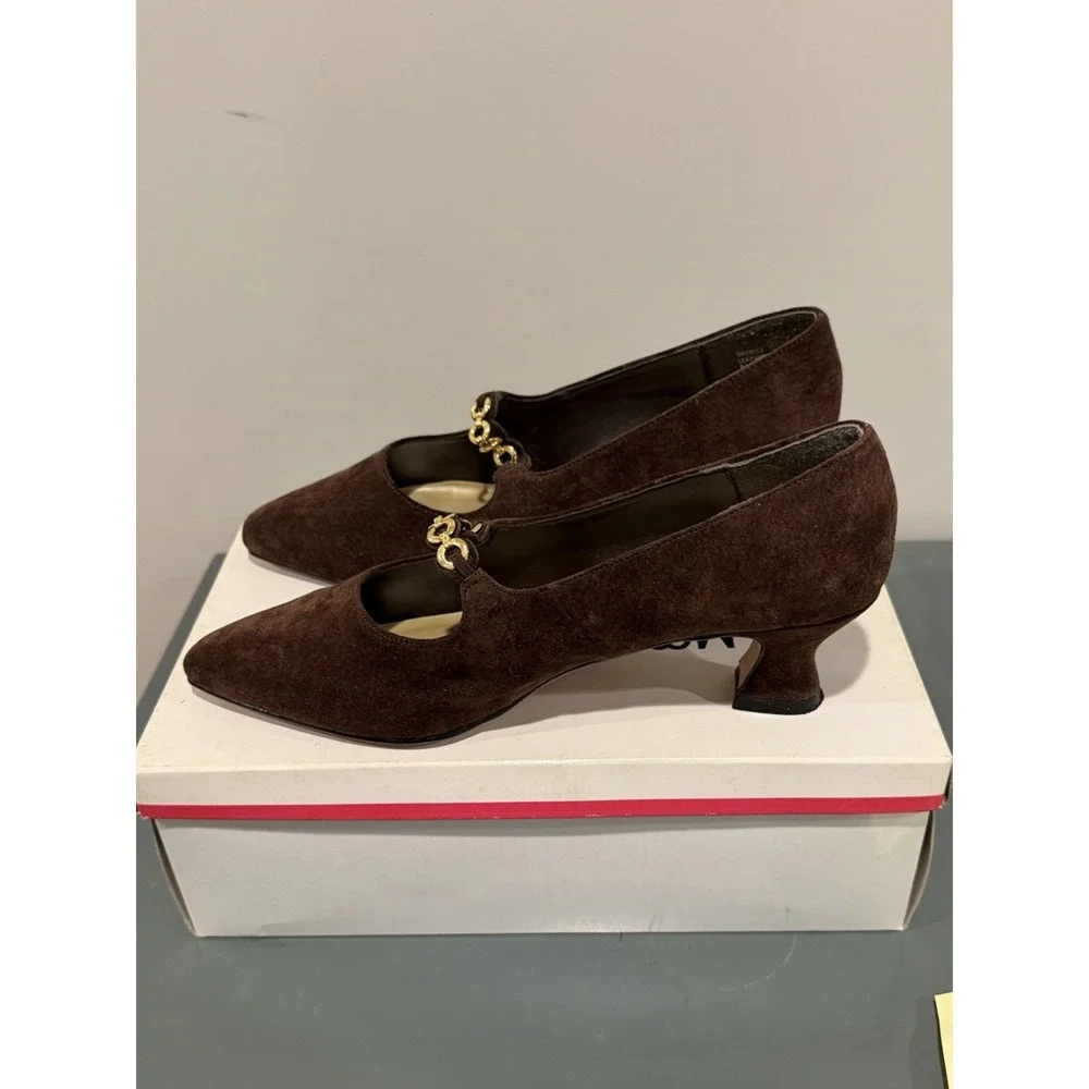 Mootsies Tootsies Zodiac Coffee Brown Suede Kitten Heel Pump Shoes Womens 8.5 M